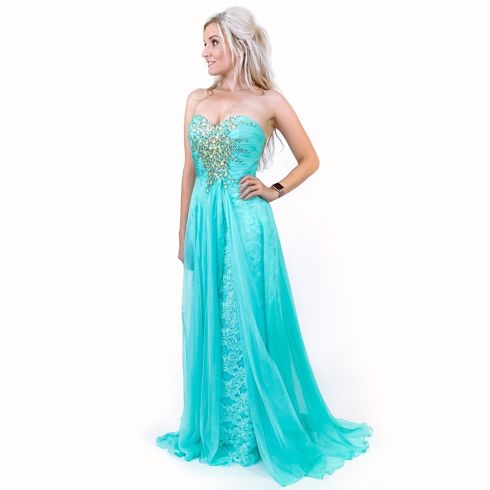 Mint Green Pageant Dress with Overlay Train - Picture 4 of 8